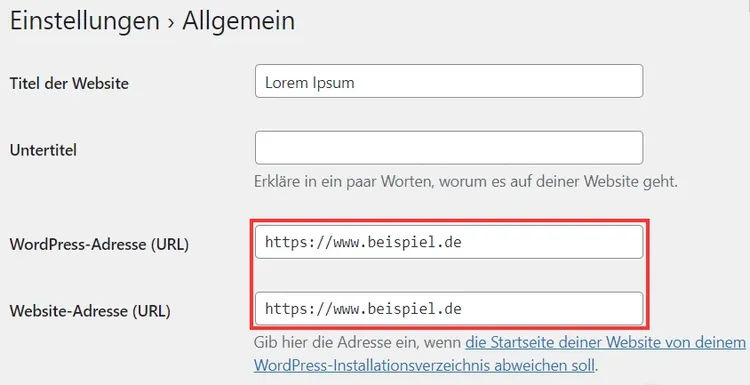HTTPS-URLs in WordPress-Einstellungen eingeben