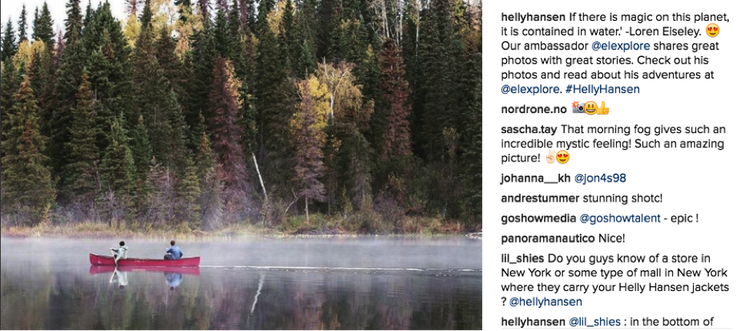 Instagram mit Helly Hansen Ambassador-Fotos und Wasserfall
