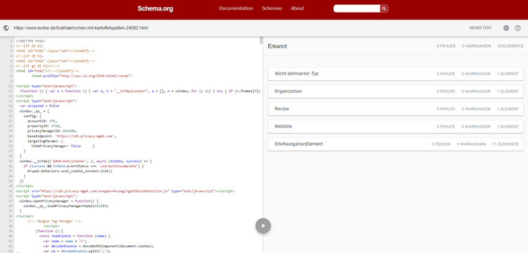 Schema.org Dokumentation mit Codebeispielen für Markup