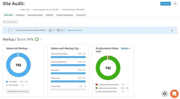 Semrush Site Audit: Markup-Analyse mit 99% Erfolgsquote