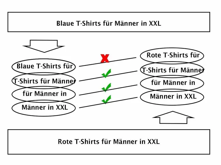 Duplicate Content Diagramm zeigt T-Shirt Beispiel mit Matching-Variation