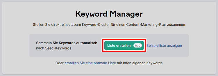 Keyword Strategy Builder: Startseite