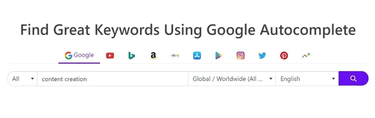 Keyword Tool mit dem Titel "Find Great Keywords Using Google Autocomplete"