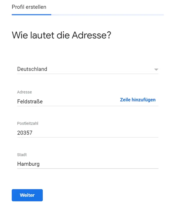 Adresse angeben