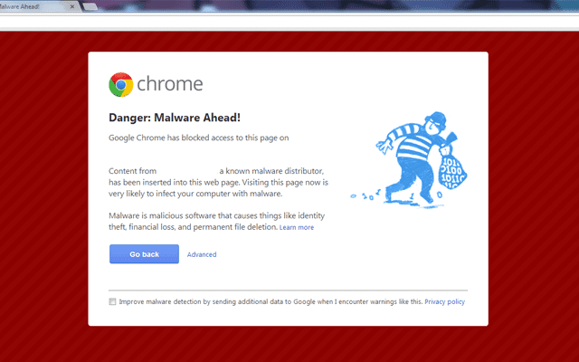 Chrome-Warnung: Danger: Malware Ahead! mit Sicherheitsbenachrichtigung