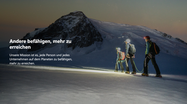 Microsoft Mission Statement mit Berg-Hintergrund: Andere befähigen