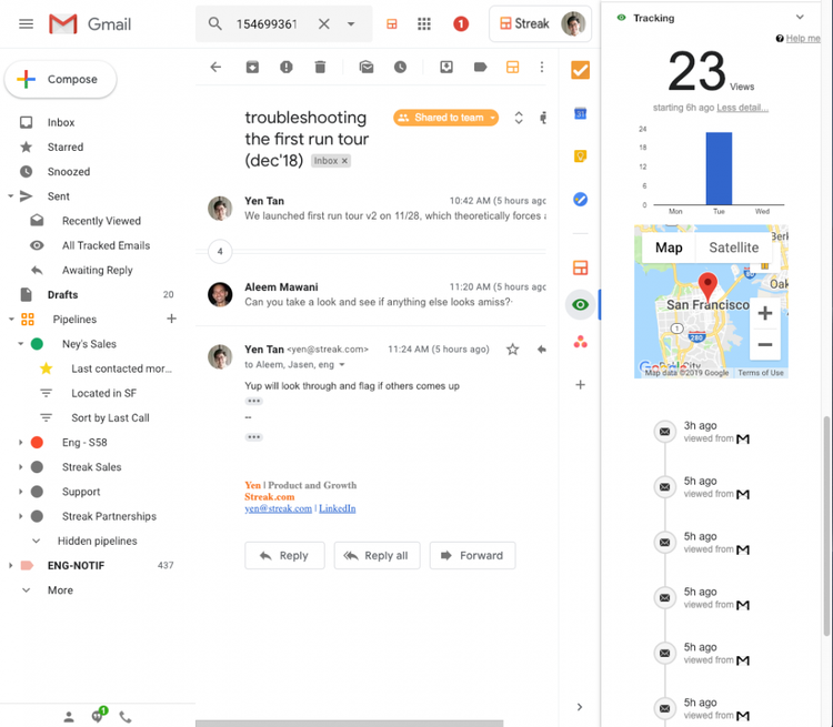 Screenshot: Link-Building mit Streak in Gmail