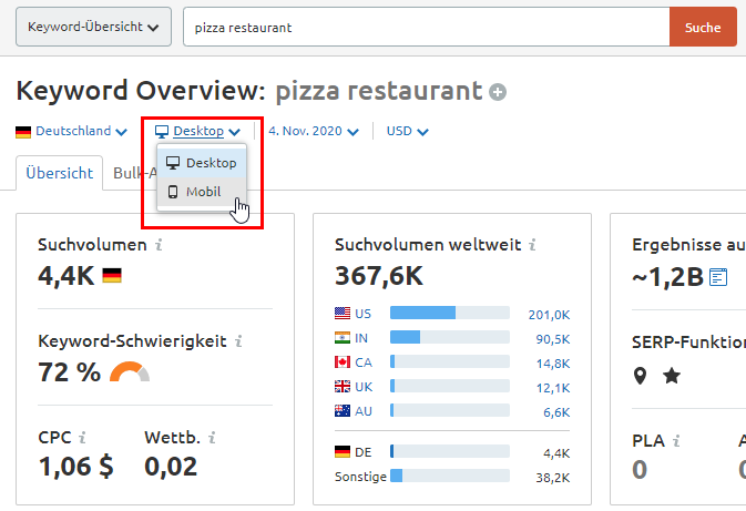 Keywords für Mobile recherchieren