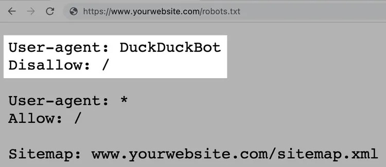 Beispiel: Disallow-Anweisung für DuckDuckBot