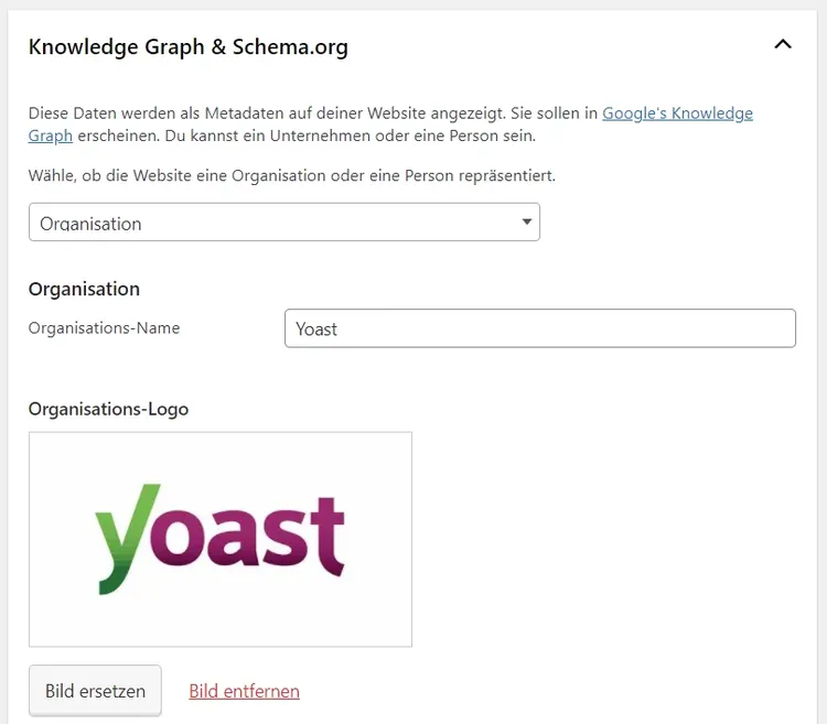 Yoast-Abschnitt für Knowledge Graph und Schema-Daten