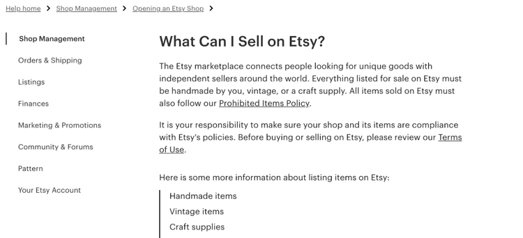 Beispielantwort von Etsy