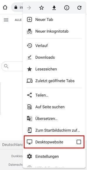 Screenshot: Das Menü der Chrome-App