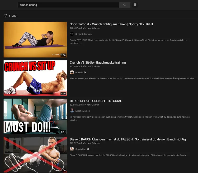 YouTube Suchergebnisse für Bauchmuskel-Übungen