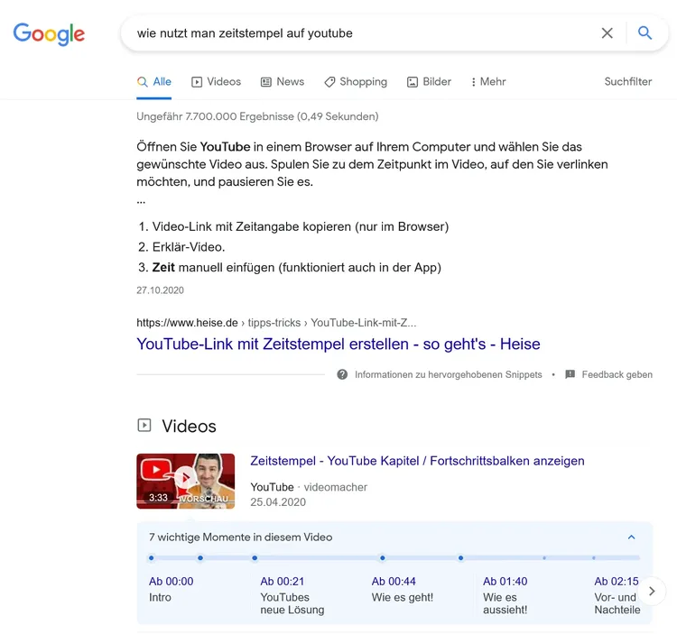 YouTube Zeitstempel Funktion zum Navigieren in Videos