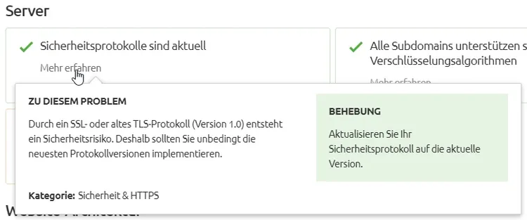 Informationen zu HTTPS-Fehlern und Lösungen im Semrush Site Audit