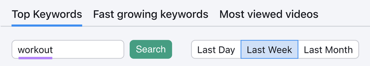 Suche nach "Training" in der Keyword Analytics für YouTube-App