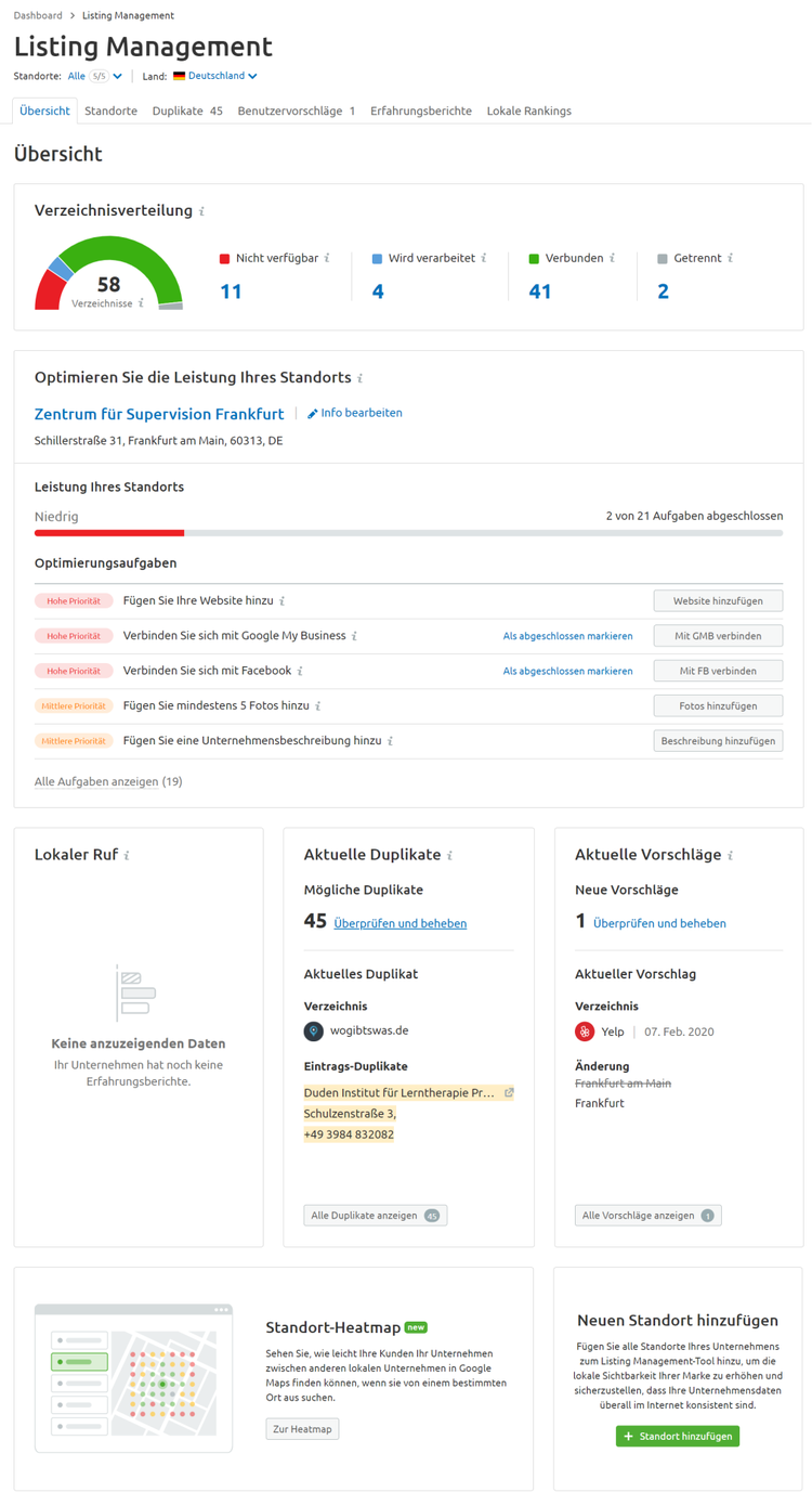 Übersicht Listing Management Tool