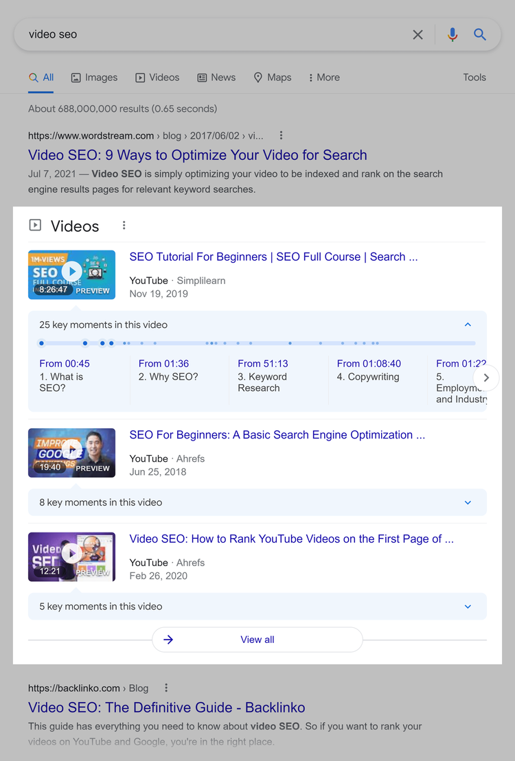Videos im Google-Suchergebnis