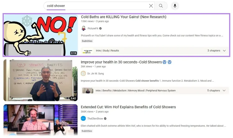 YouTube-Suchergebnisse für die Abfrage "cold shower"