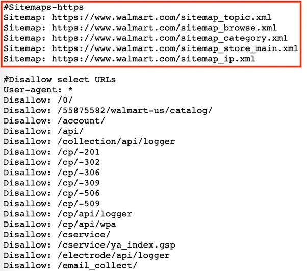 Walmart XML Sitemap mit kategoriebezogener Aufteilung