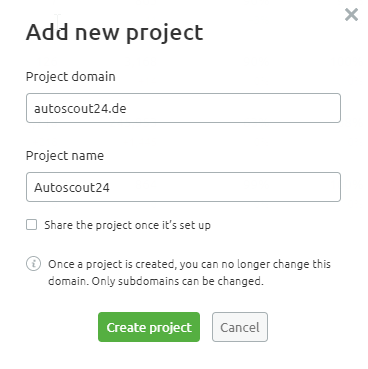 Screenshot: Neues Projekt in Semrush erstellen