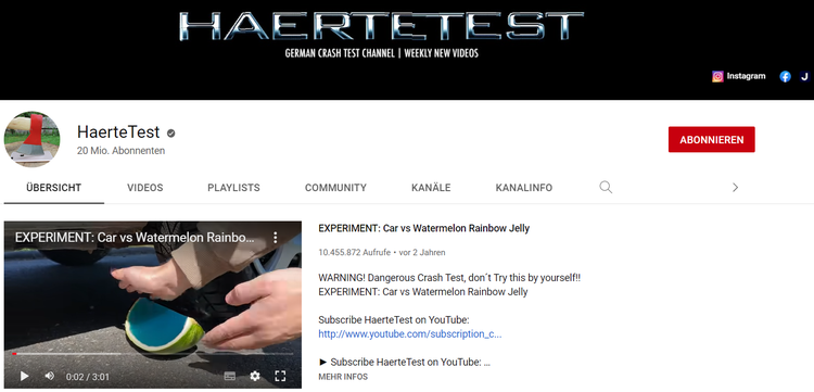 Screenshot: YouTube-Kanal Haertetest