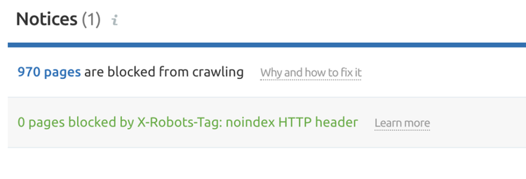 Site Audit Hinweis: 970 Seiten sind vom Crawling ausgeschlossen