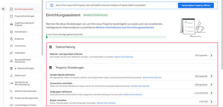Einrichtungsassistent in Google Analytics 4-Properties