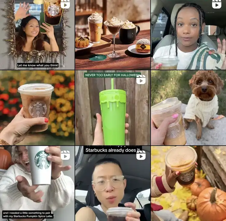 Starbucks-Konto zeigt, wie die Beiträge zwischen Reels und Standbildern variieren