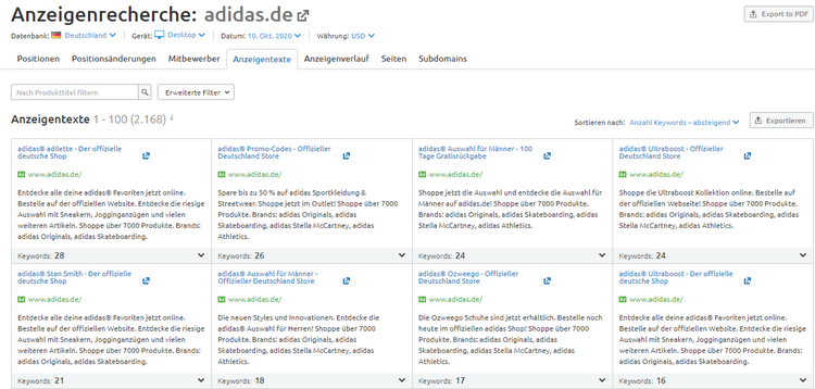 Anzeigentexte in Anzeigenrecherche