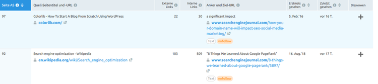 Screenshot: Backlinks