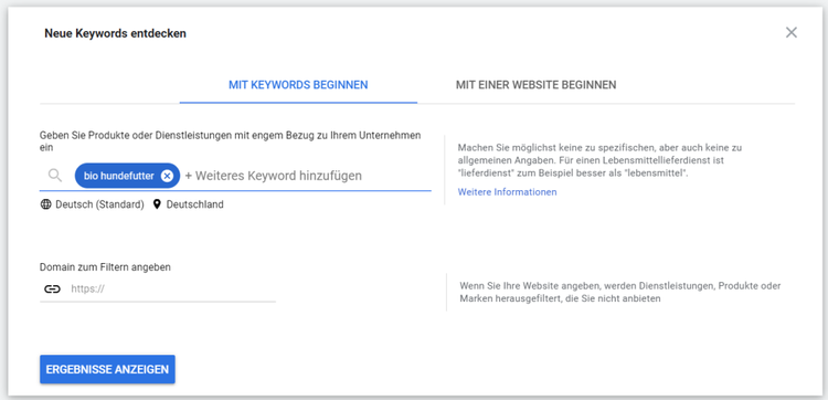 Google Ads Keyword-Planer: Neue Keywords entdecken