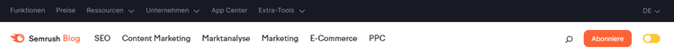 Die Hauptnavigation von Semrush