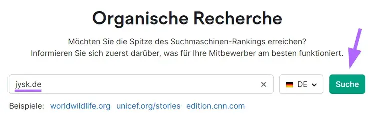Suchabfrage in Organische Recherche