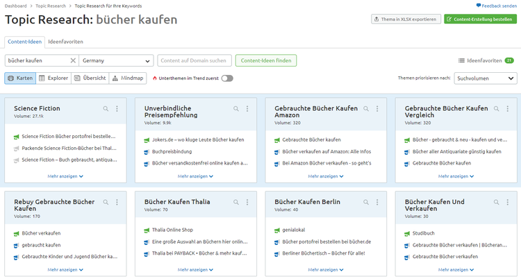 Screenshot: Topic Research