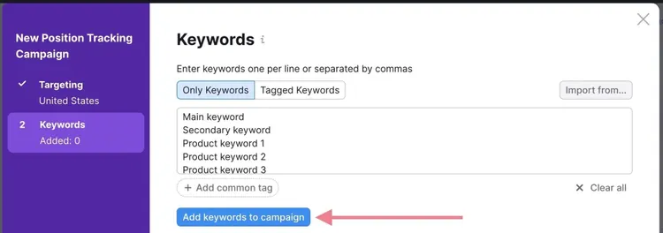 Keywords einrichten