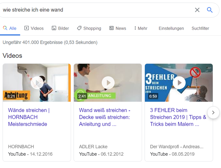 Video-Karussell als Direktantwort