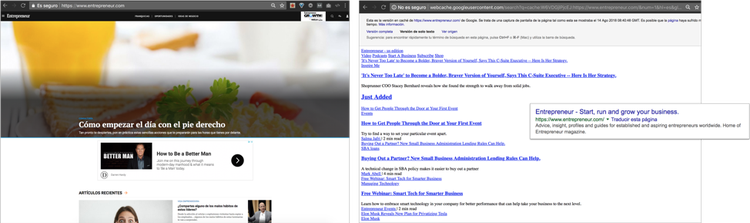 Entrepreneur.com spanische und englische Version auf gleicher URL