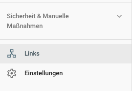 Google Search Console Menü mit Optionen für Sicherheit, Links und Einstellungen