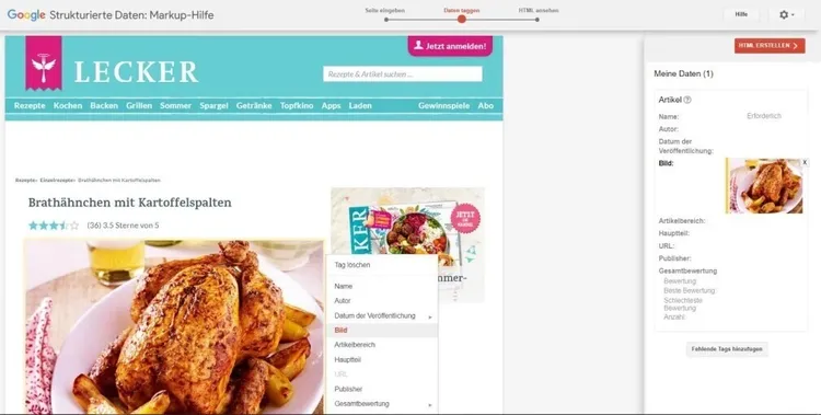 Google Structured Data Markup Helper: Rezept-Schema-Generierung