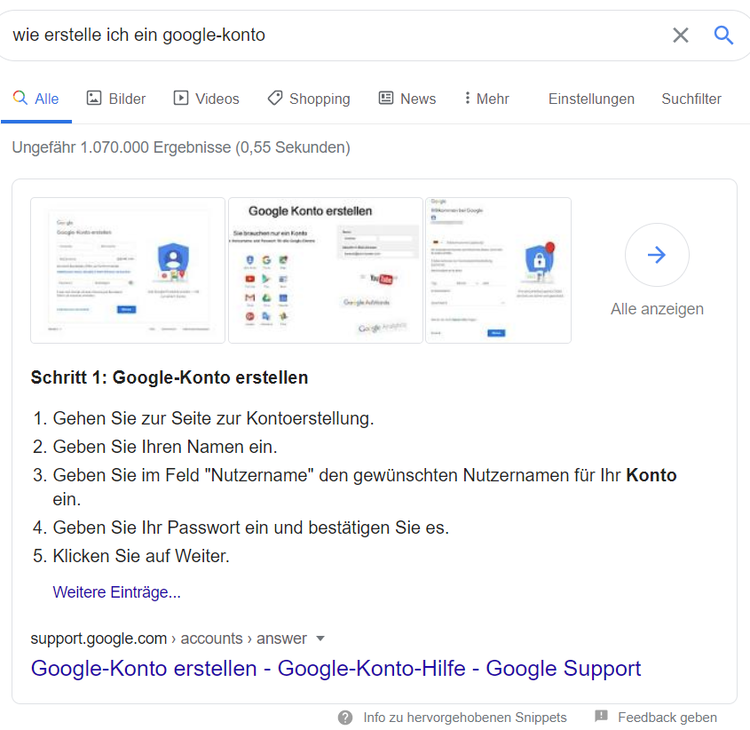 Eine Anleitung im hervorgehobenen Snippet