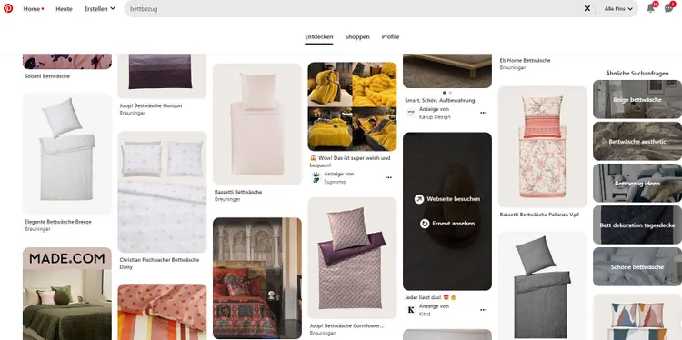 Keywords finden auf Pinterest mit ähnlichen Suchanfragen