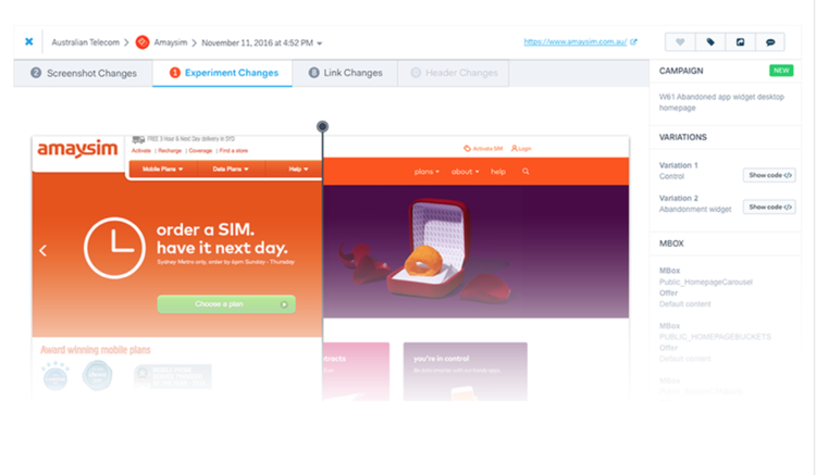 Competeshark zeigt Website-Änderungen mit Before-After-Slider für Vergleich