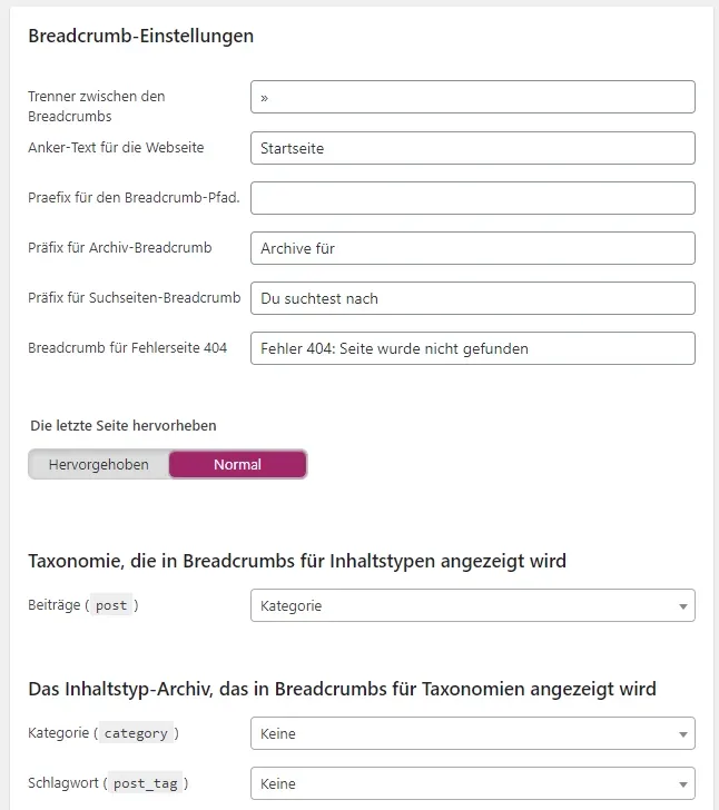 Breadcrumbs konfigurieren in Yoast SEO