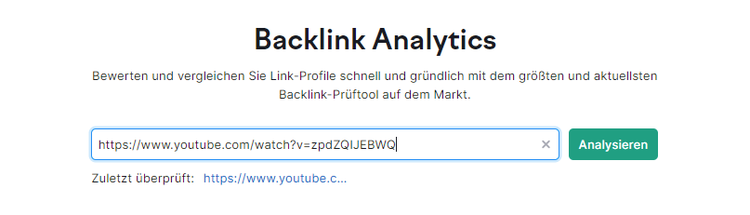 Screenshot: URL-Suche mit Backlink-Analytics