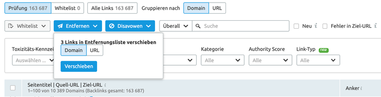 Semrush Backlink Audit: Link-Entfernung