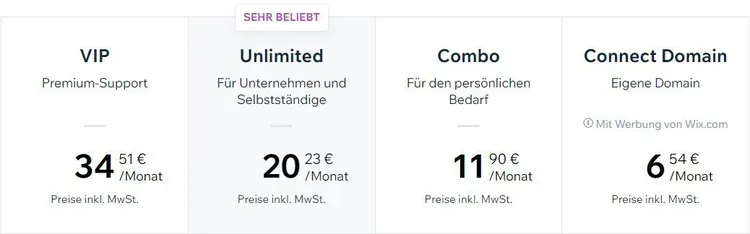 Preispakete von Wix