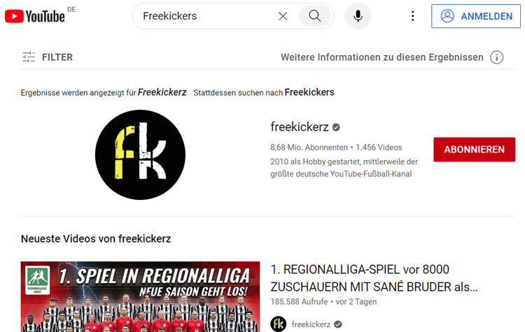 Screenshot: YouTube-Suche nach Namensidee