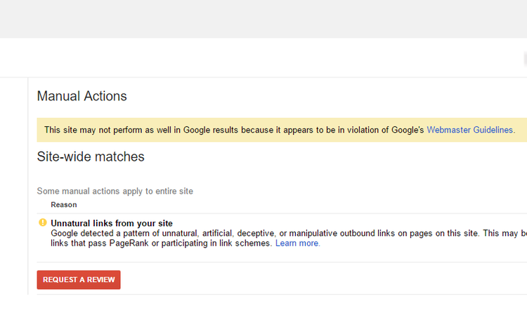 Google Search Console: Manual Actions mit Unnatural Links Warnung