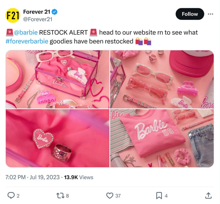 Barbie-Markenartikel-Aktion auf X